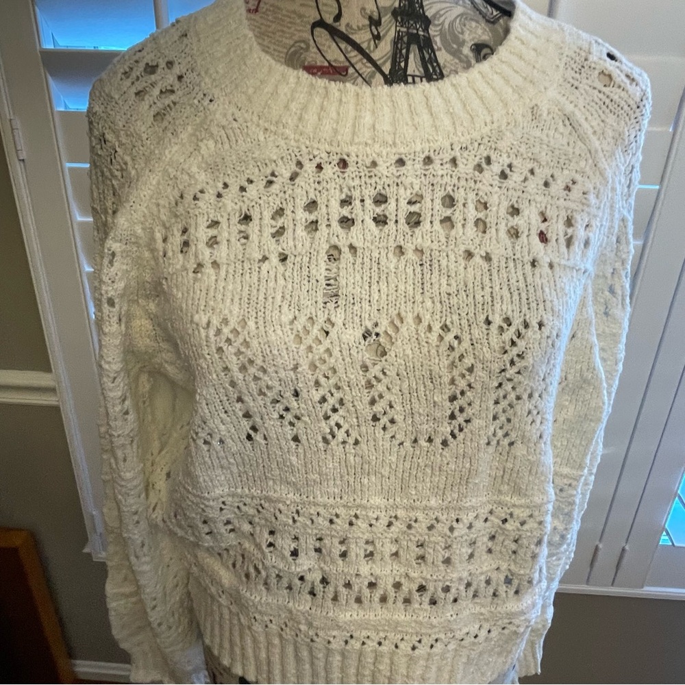 Spiritual Gangster Distressed Cream Knit Sweater - Picture 3 of 8